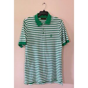 Timberland Mens Large Polo Shirt Striped Green Quarter Button Regular Fit Cotton